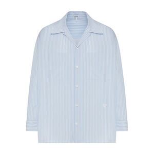 Loewe Men Oversized Striped Cotton Shirt With Bowling Collar